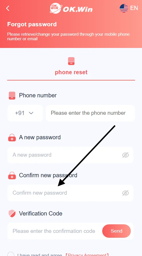 Confirm the new password